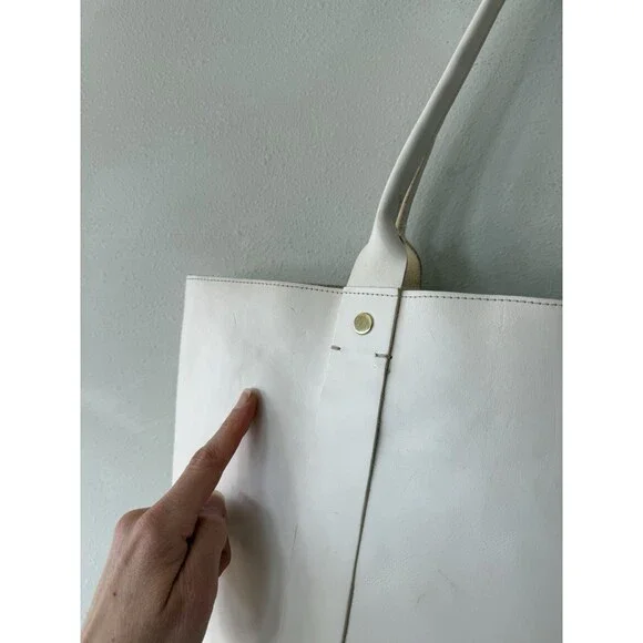 Clare V. Vivier La Tropezienne White Leather Shopper Tote Laptop Work Bag Troupe - Picture 8 of 12
